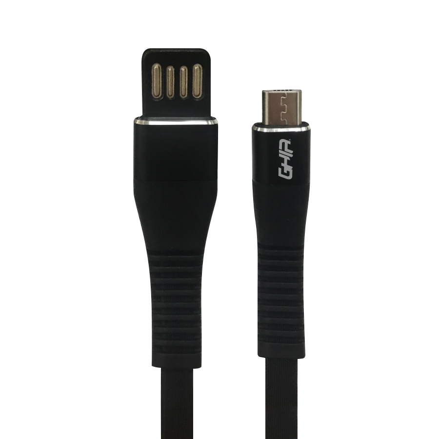 CABLE MICRO USB GHIA PLANO REVERSIBLE/BILATERAL COLOR NEGRO DE 1M CB-2076 - GHIA