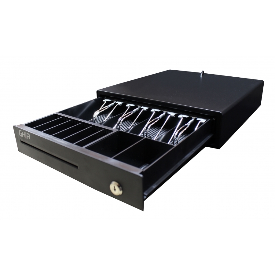 CAJON DE DINERO GHIA GCD481 / ACERO / 4 BILLETES / 8 MONEDAS / RJ11 / NEGRO CAJ-25 - GHIA