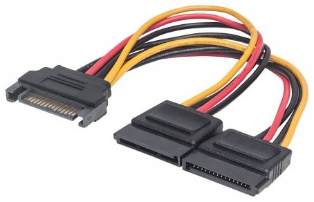 354554 Cable Y de alimentación SATA, Alimenta 2 drivers SATA con un cable de energía SATA, Largo 15cm - MANHATTAN