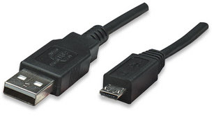 307178 Cable USB A a Micro-B de Alta Velocidad, 1.8m color negro. - MANHATTAN