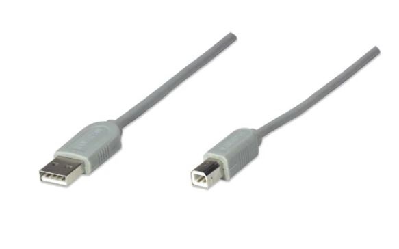 341028 CABLE usb para impresora; 5m color Gris. USB 1.1 tipo A macho a USB 1.1 tipo B macho. - MANHATTAN
