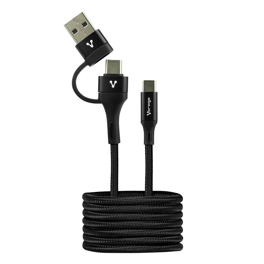 CABLE VORAGO CAB-126 TIPO C – TIPO C ADAPTADOR USB A, PD 60W CARGA RÁPIDA, 1 MT NEGRO - VORAGO