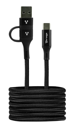CABLE VORAGO CAB-126 TIPO C – TIPO C ADAPTADOR USB A, PD 60W CARGA RÁPIDA, 1 MT NEGRO - VORAGO