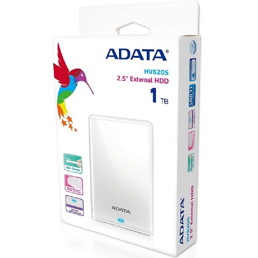 DISCO DURO EXTERNO ADATA HV620S 1TB PORTATIL 2.5 USB 3.2 WINDOWS MAC LINUX DASHDRIVE SLIM COLOR BLANCO (AHV620S-1TU31-CWH) HD-1796 - ADATA
