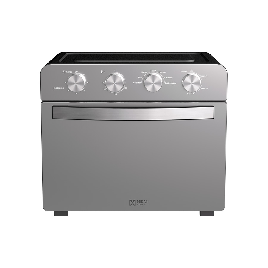 FREIDORA DE AIRE CON HORNO MIRATI HOME DE 25 LITROS CON 10 FUNCIONES, 1600 W, CONTROL CON PERILLA, ACERO INOXIDABLE, 4 PERILLAS AJUSTABLES, TEMPERATURA DE 80C – 230C FRE-12 - MIRATI