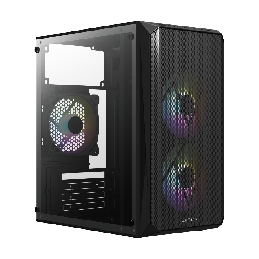 GABINETE ACTECK DOOM GI630 / MICRO TORRE / MICRO ATX, MINI ITX / FUENTE 500W / VENTILADOR RGB / PANEL ACRILICO, METAL / NEGRO / AC-935739 CS-858 - ACTECK