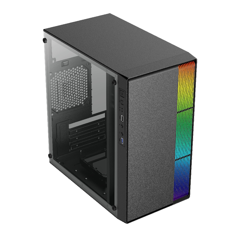 GABINETE ACTECK FUSION II GI440 / MICRO TORRE / MICRO ATX, MINI ITX / FUENTE 500W / ILUMINACION RGB / PANEL ACRILICO, METAL / NEGRO / AC-935753 CS-854 - ACTECK
