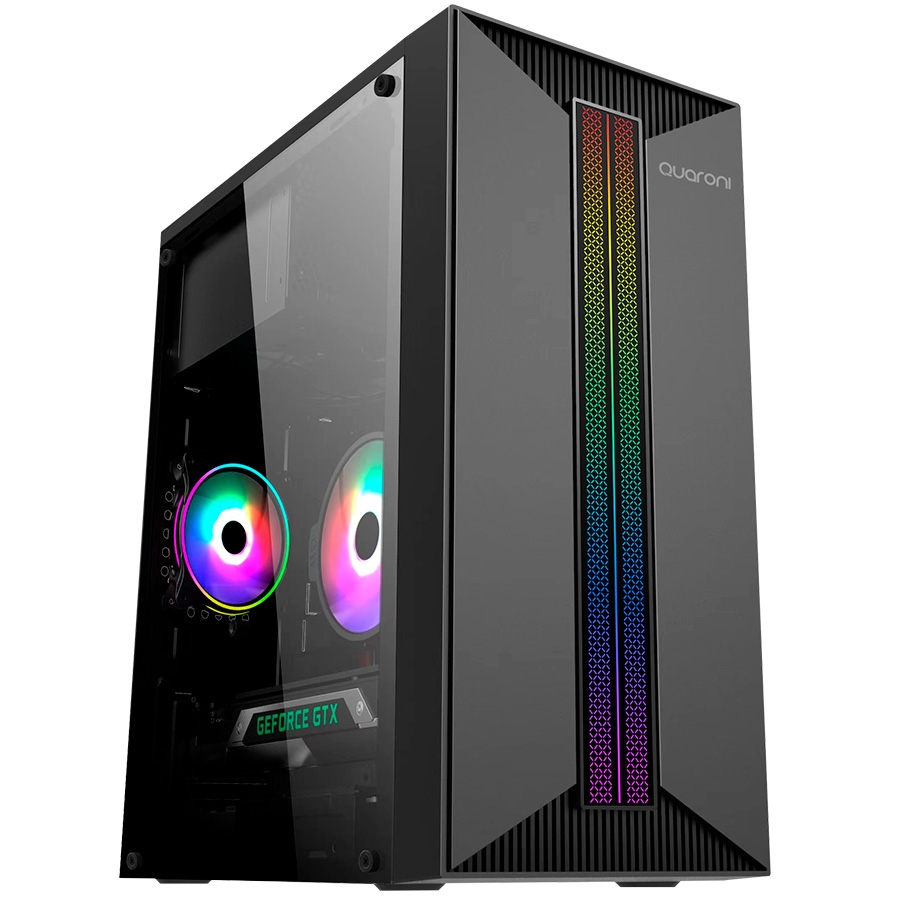 GABINETE MICRO TORRE QUARONI MICRO ATX, MINI ITX/1USB 2.0 1USB 3.0/RGB/PANEL ACRILICO/FUENTE 500 W/NEGRO CS-929 - QUARONI