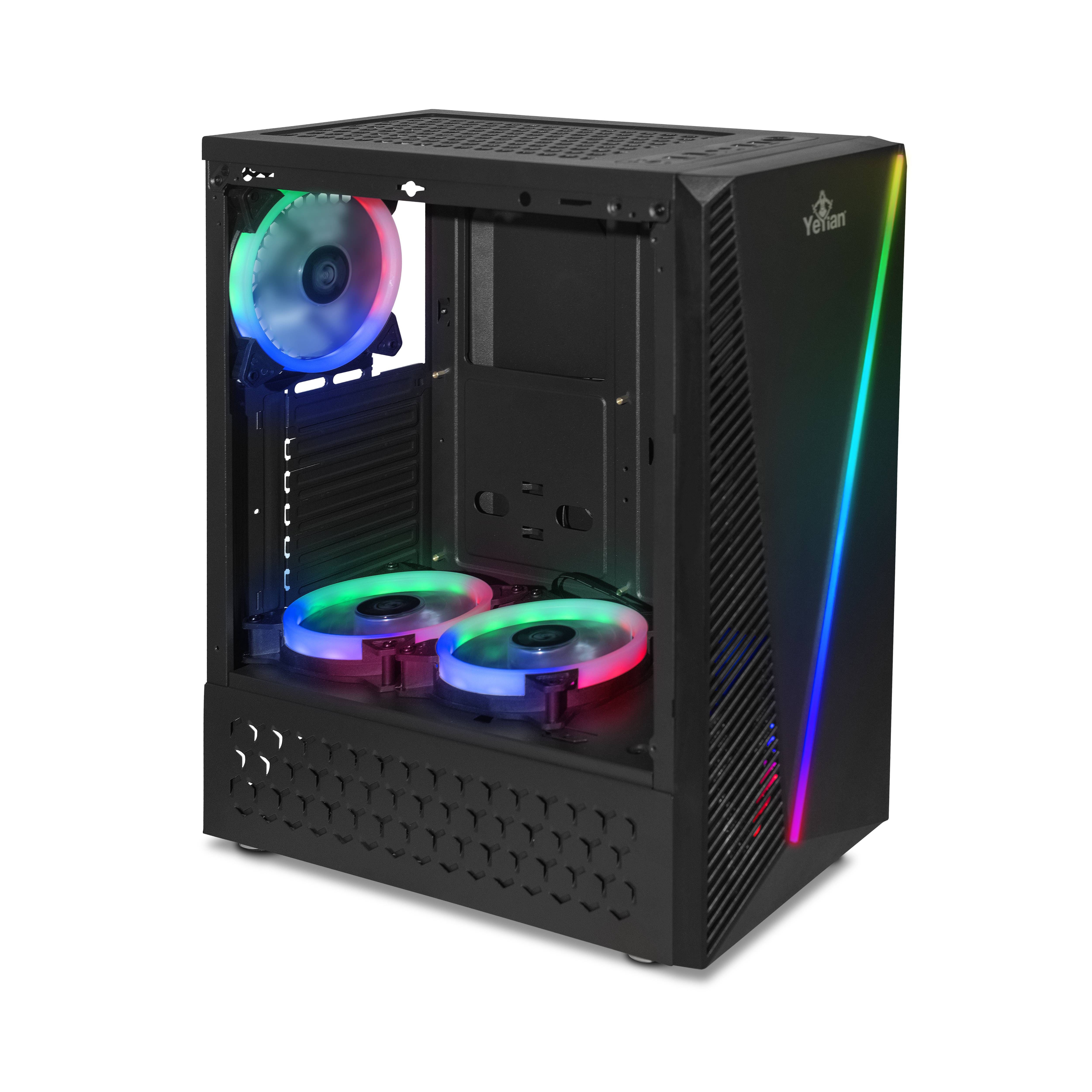 YEYIAN GABINETE GAMING CRESCENT MASTER MEDIA TORRE ATX MICRO Y MINI ATX, COMPE CON FUENTE ATX, GPU 325 MM INC 3 VENTS GRAN FLUJO – SKU: YCH-LAR7-01BK - Yeyian