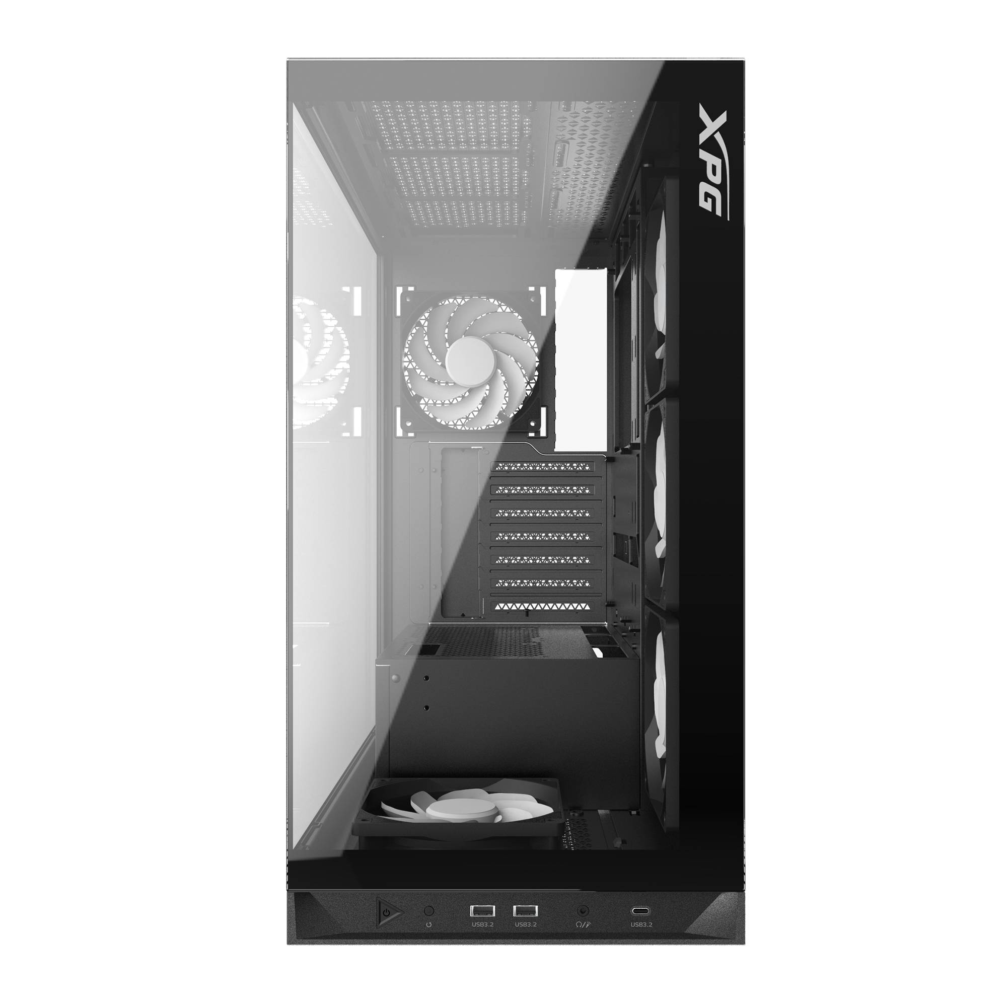 Gabinete GAMER XPG INVADER X Media torre (ATX, Micro-ATX y Mini-ITX) Panel frontal y lateral vidrio templado. Ventiladores incluidos. INVADERXMT-BKCWW - XPG