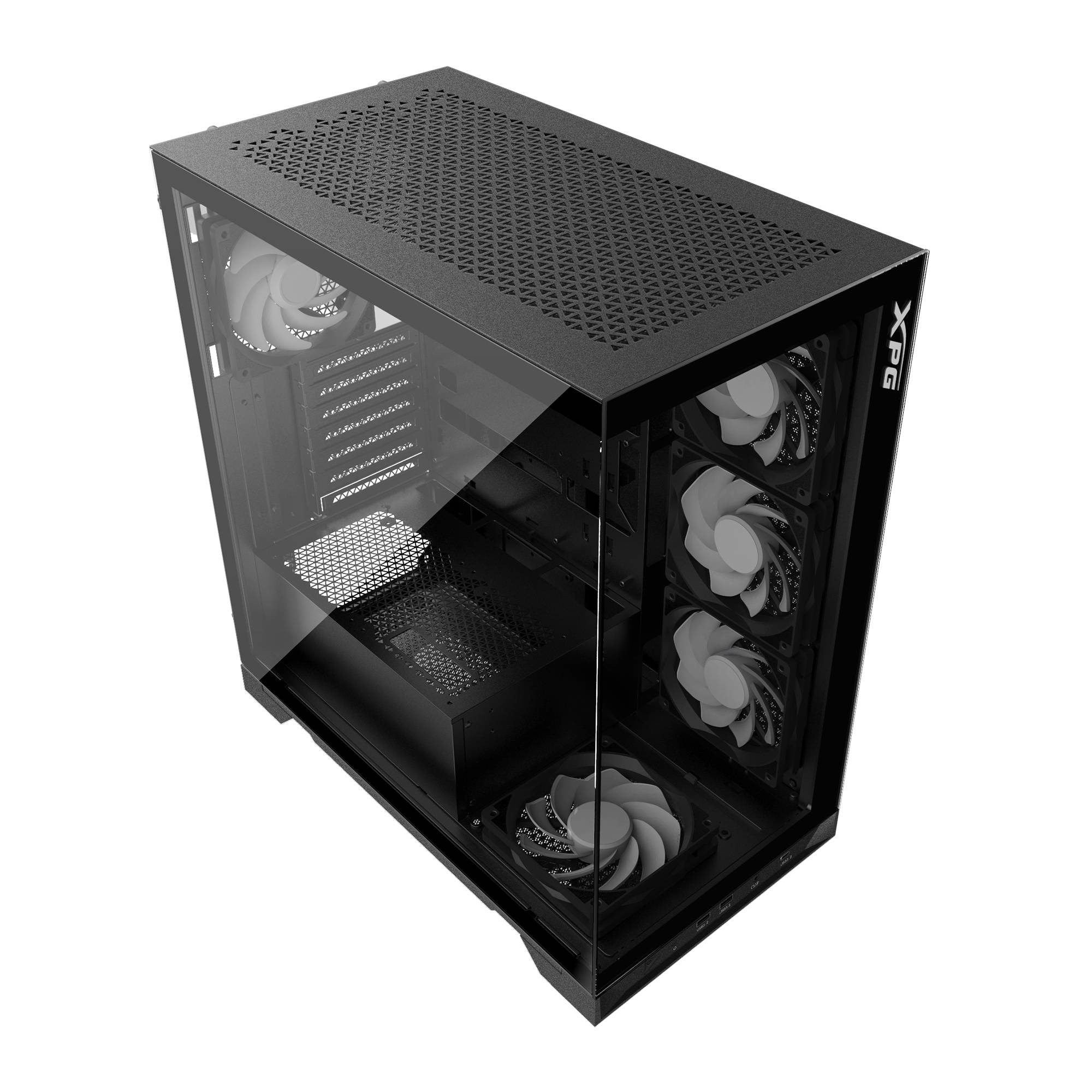 Gabinete GAMER XPG INVADER X Media torre (ATX, Micro-ATX y Mini-ITX) Panel frontal y lateral vidrio templado. Ventiladores incluidos. INVADERXMT-BKCWW - XPG