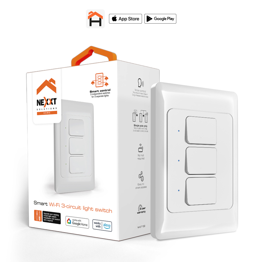 Interruptor de 3 circuitos inteligente con conexión Wi-Fi - Nexxt Solutions Home