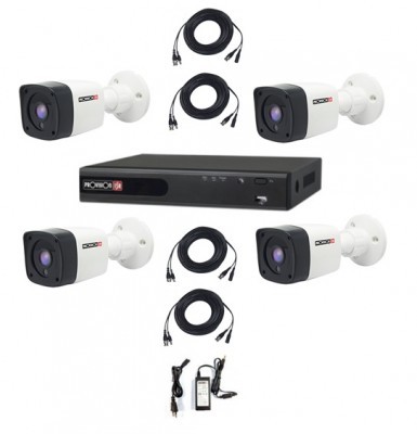 KIT de Videovigilancia de 4 cámaras de 2 MP Policarbonato, 4 cables siamés de 20 metros, fuente de 12V/3A, pulgo de 4 salidas, No incluye HDD - PROVISION-ISR