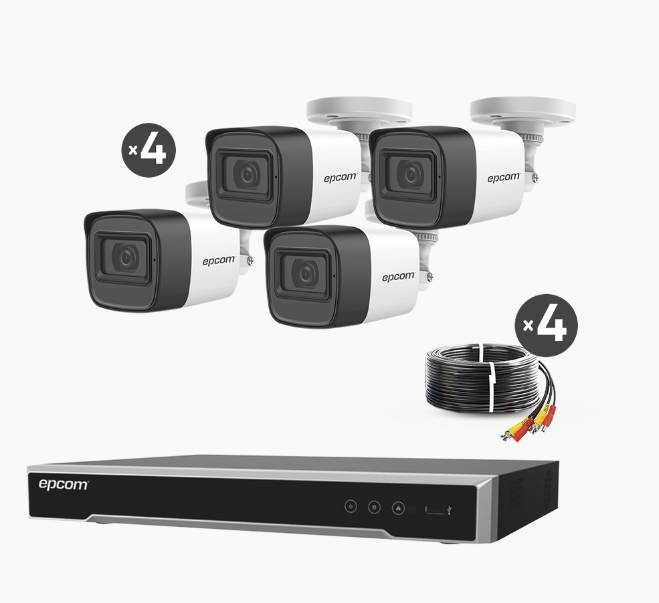 Kit TURBOHD 5 Megapixel / DVR 4 Canales / 4 Cámaras de 5 Megapixel con Micrófono Integrado / 4 Cables 18 Metros / Fuente de Poder Profesional - HIKVISION