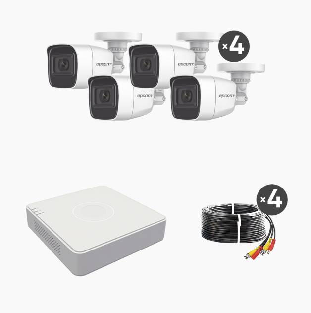 (MICRÓFONO Integrado) Kit TurboHD 1080p Lite / DVR 4 canales / Audio por Coaxitron / 4 Cámaras Bala - HIKVISION