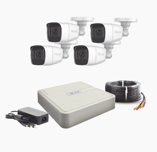 (MICRÓFONO Integrado) Kit TurboHD 1080p Lite / DVR 4 canales / Audio por Coaxitron / 4 Cámaras Bala de Policarbonato con Micrófono Integrado - HIKVISION