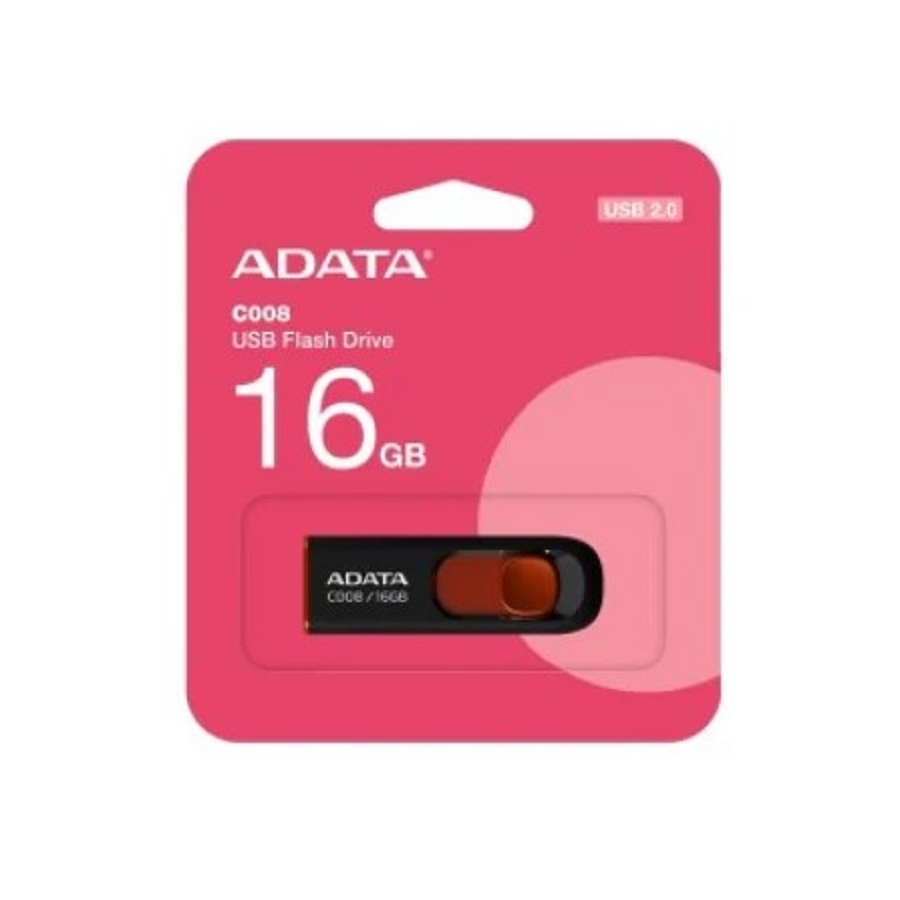 MEMORIA ADATA 16GB USB 2.0 C008 RETRACTIL NEGRO- ROJO (AC008-16G-RKD) RAM-4078 - ADATA