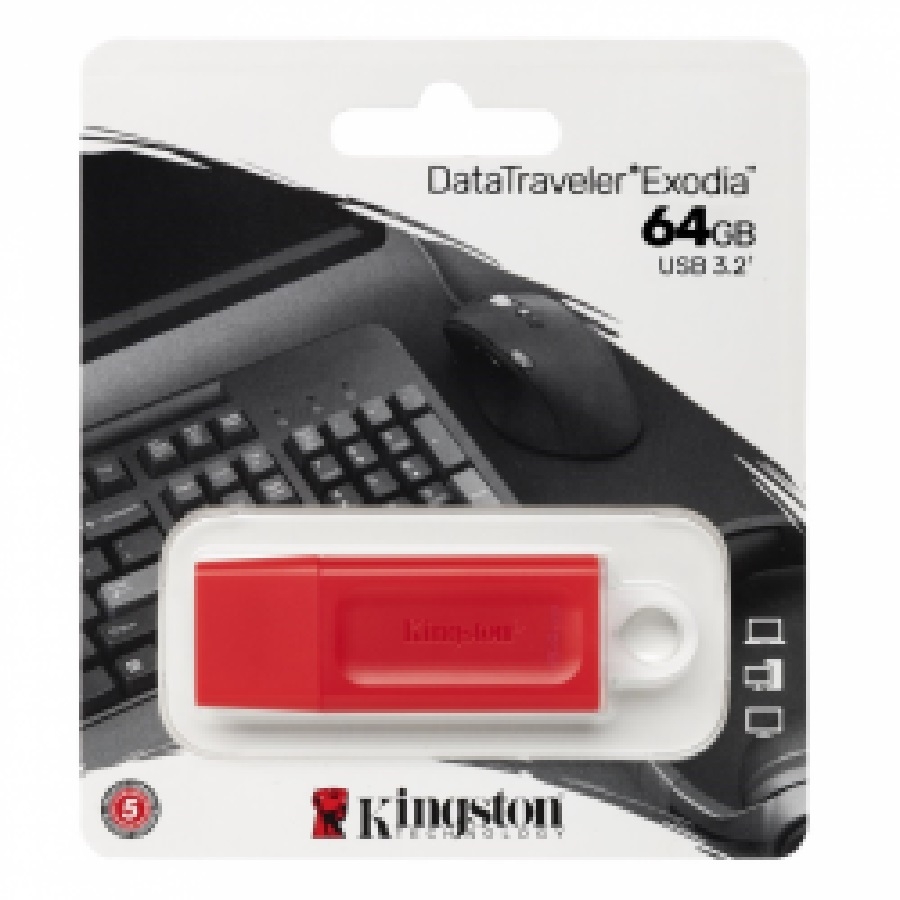MEMORIA FLASH USB KINGSTON DATA TRAVELER EXODIA 64GB GEN 1 3.2 TIPO A ROJO KC-U2G64-7GR RAM-3956 - KINGSTON