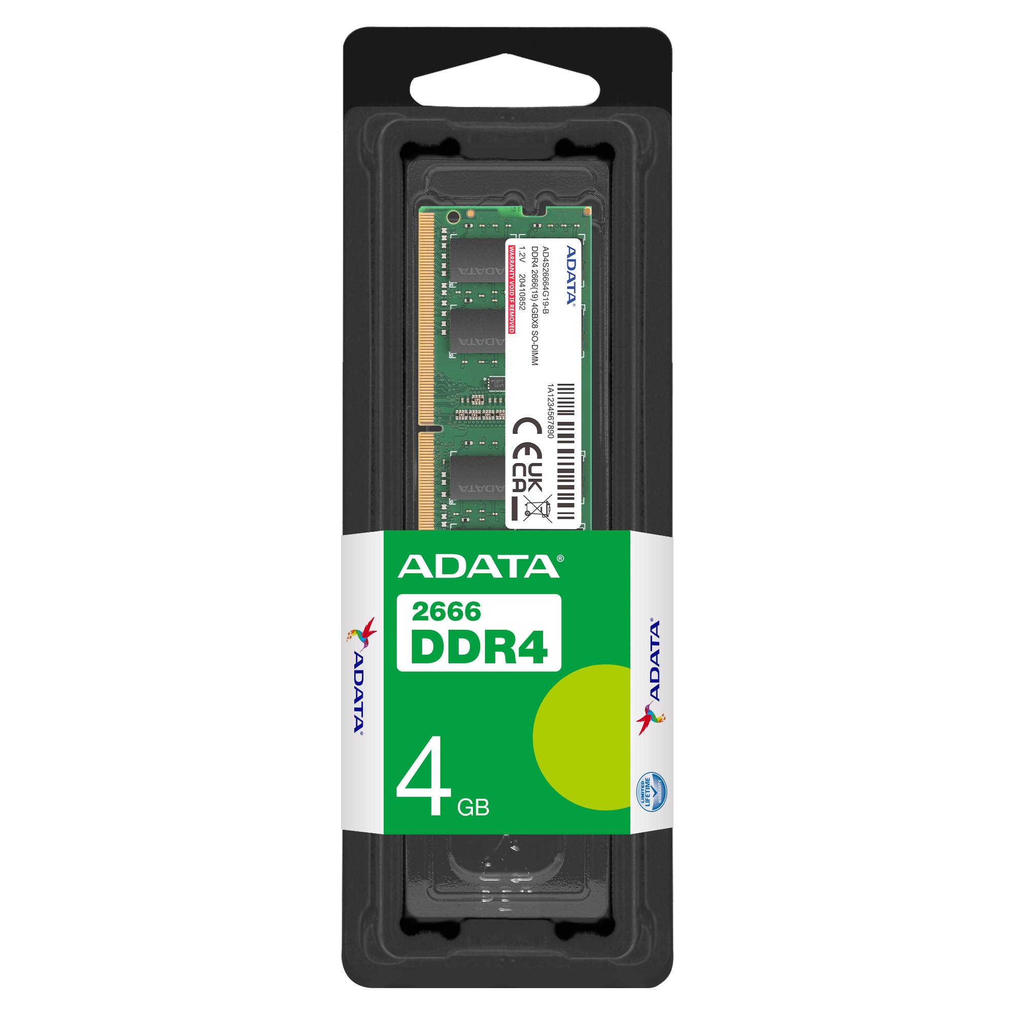Memoria RAM ADATA AD4S26664G19-SGN, 4 GB, DDR4, 2666 MHz, SO-DIMM - ADATA