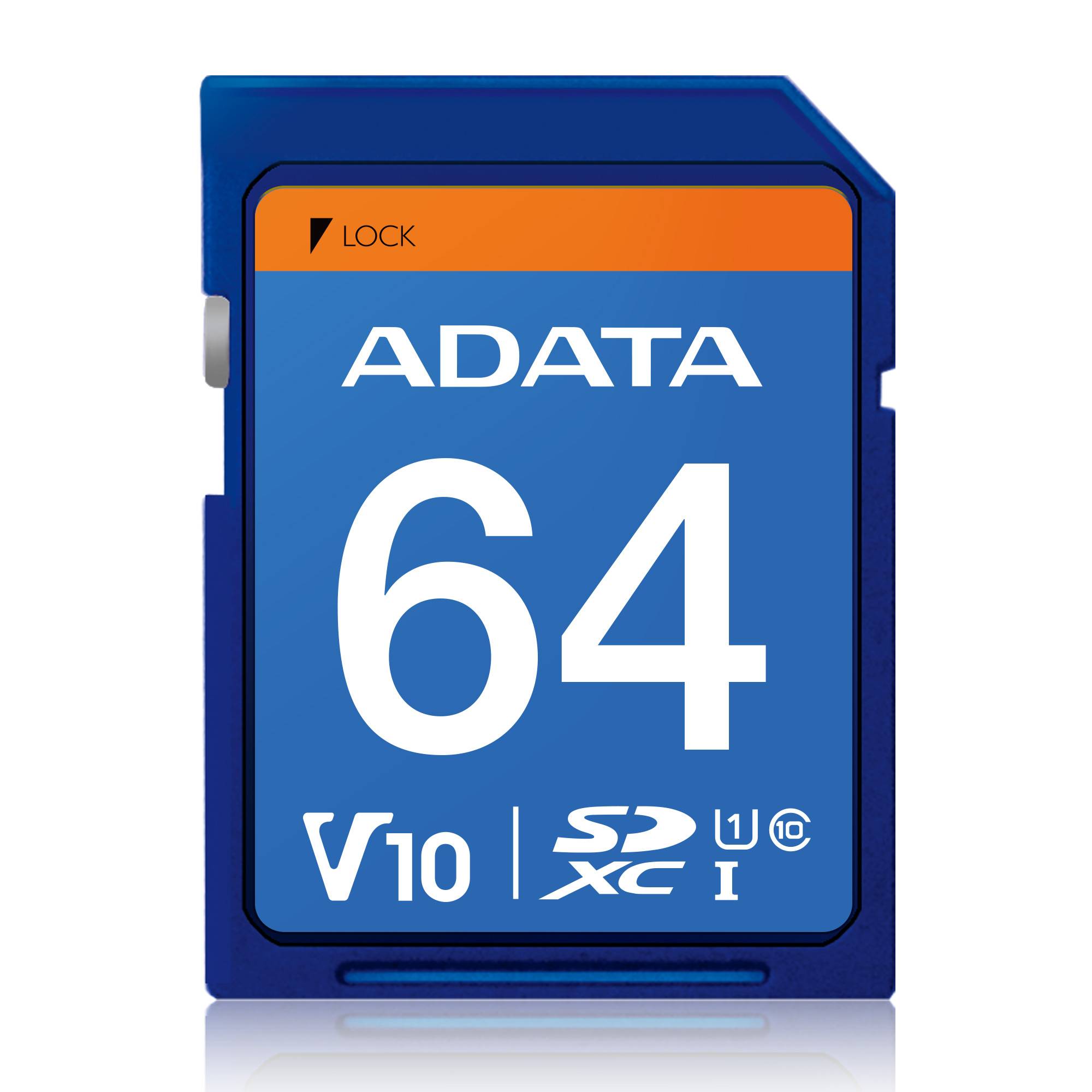 Memoria SD (SDXC) 64GB ADATA CLASE 10 (V10), Velocidad hasta 100MB/25MB por seg. ASDX64GUICL10-R - ADATA