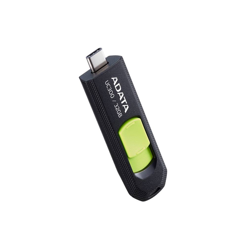 Memoria USB 3.2 Gen 1 Tipo C 32GB UC300, Conector deslizable sin tapa. Plastico, color NEGRO-VERDE  ACHO-UC300-32G-RBK/GN - ADATA