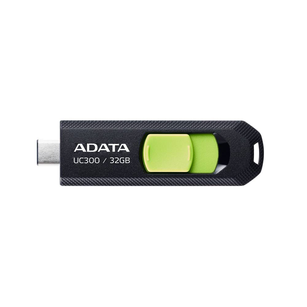 Memoria USB 3.2 Gen 1 Tipo C 32GB UC300, Conector deslizable sin tapa. Plastico, color NEGRO-VERDE  ACHO-UC300-32G-RBK/GN - ADATA