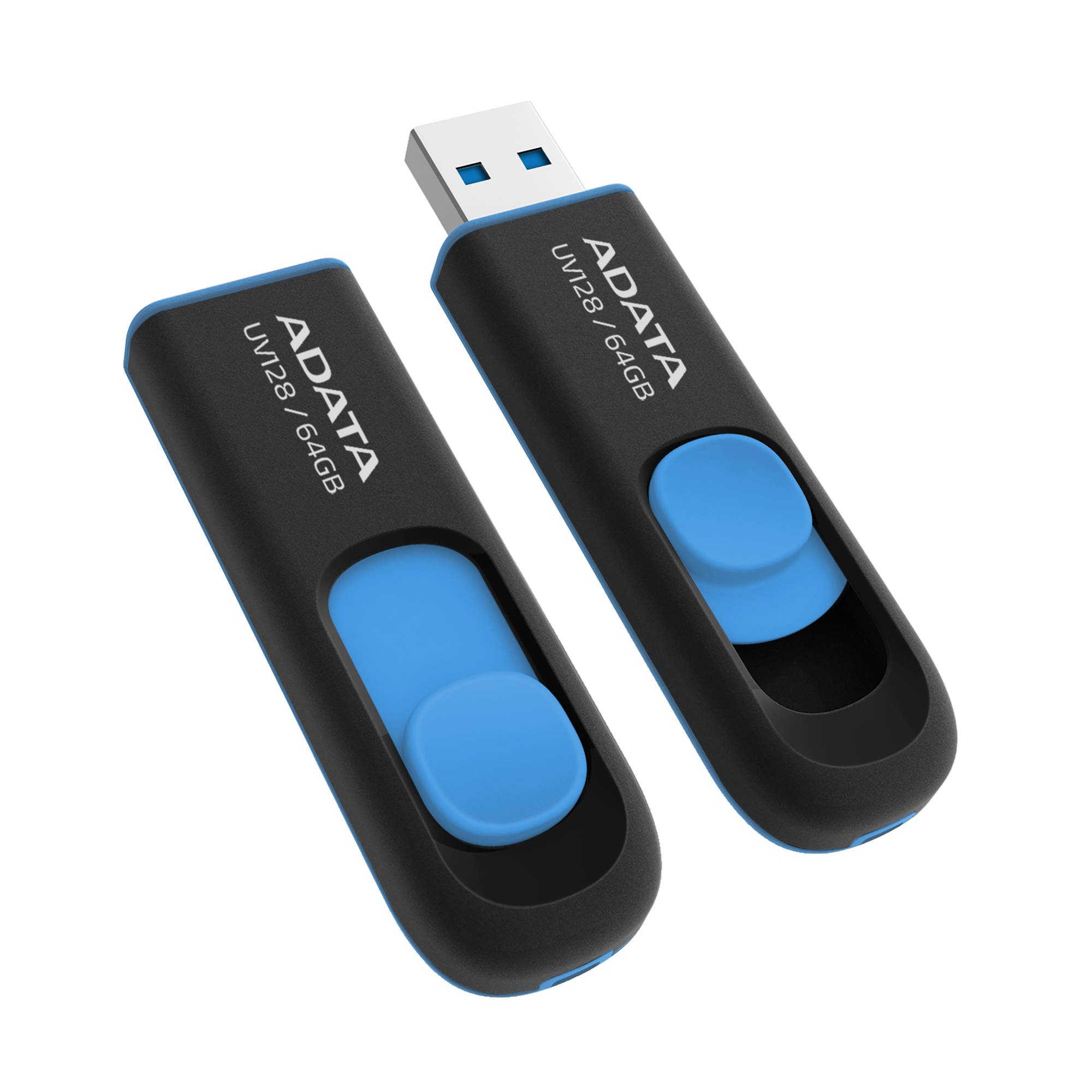 Memoria USB ADATA UV128, Negro, 64 GB, USB 3.2 (retrocompatible con 3.0 y 2.0), 100 MB/s, 40 MB/s - ADATA