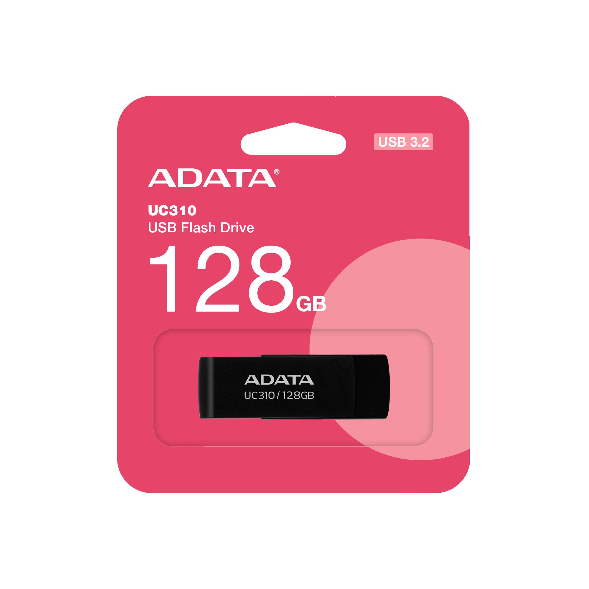 Memoria USB de 128GB UR310 3.2 Gen 1 (retro compatible 3.0 y 2.0), diseño material reciclado sin tapa. NEGRO. UC310-128G-RBK - ADATA
