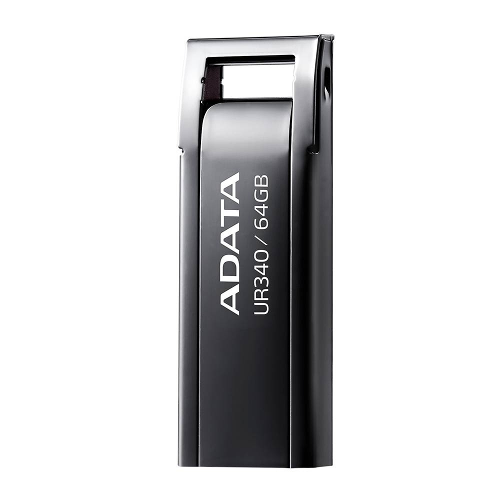 Memoria USB de 64GB UR340 3.2 Gen 1 (retrocompatible 3.0 y 2.0), diseño elegante sin tapa. Color Metálico negro. AROY-UR340-64GBK - ADATA