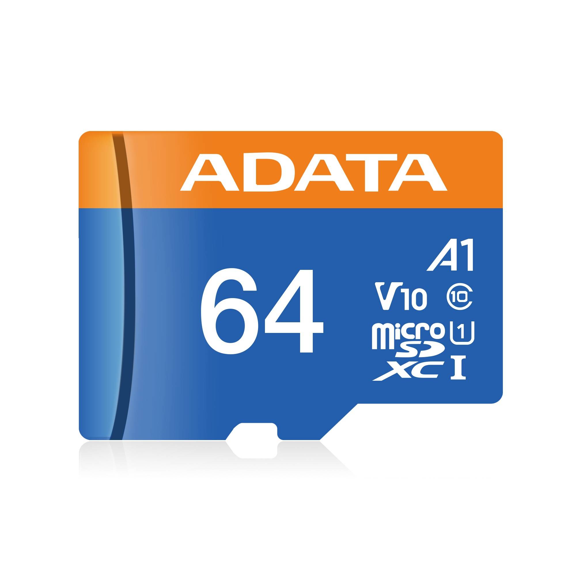 Micro SD ADATA AUSDX64GUICL10A1-RA1, 64 GB, 100 MB/s, 25 MB/s, Negro, Clase 10 - ADATA