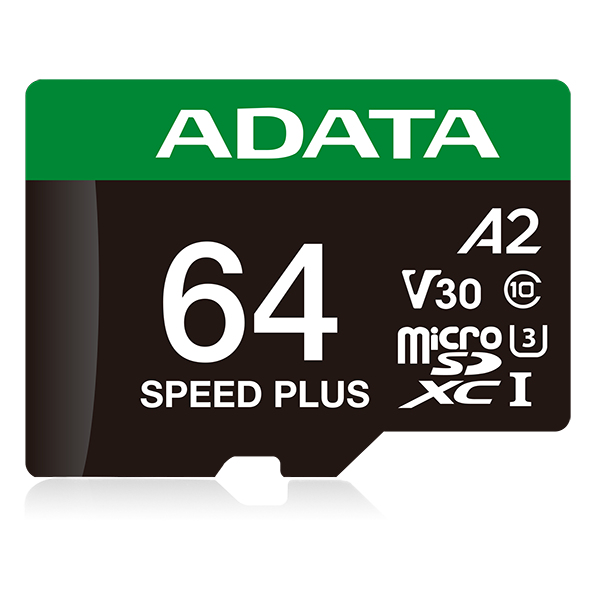 Micro Secure Digital ADATA SPEED PLUS microSDXC/SDHC UHS-I U3 V30 64GB Clase 10 (A2), lectura /escritura hasta 180/160(MB/s). UD64GUI3V30A2SP-RA1 - ADATA