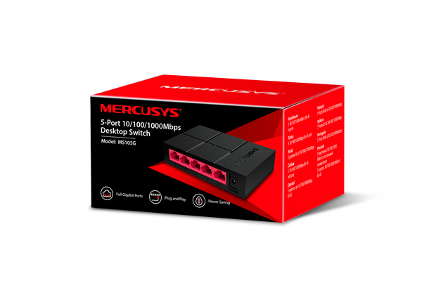 SWITCH MERCUSYS MS105G 5 PUERTOS 10/100/1000MBPS DE DISEÑO COMPACTO Y CONFIGURACIÓN PLUG AND PLAY - MERCUSYS