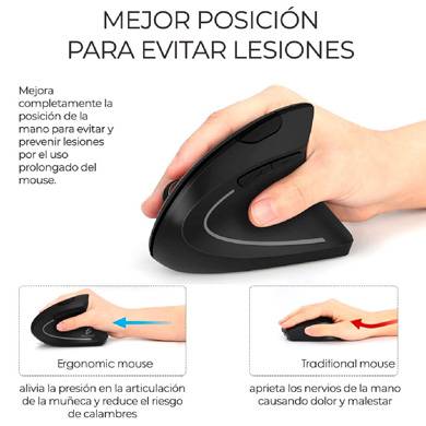 MOUSE INALAMBRICO ERGONOMICO VERTICAL RECARGABLE DPI AJUSTABLE, BROBOTIX  6000816 - BROBOTIX