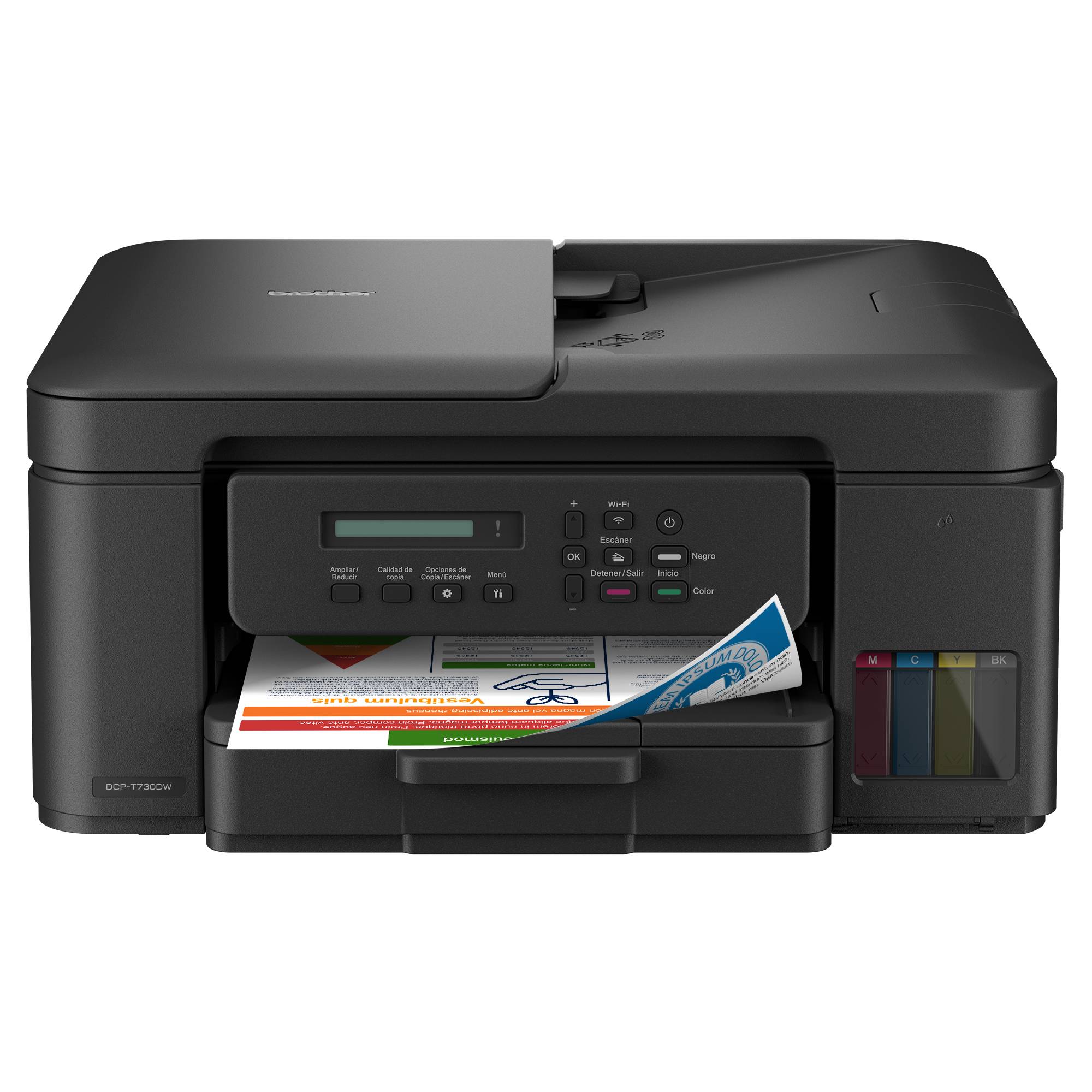 Multifuncional Tinta Continua Brother DCPT730DW, impresión dúplex, 27 ppm negro/23 ppm color, USB 2.0, Wifi 2.4/5Ghz, cama plana color tamaño carta IMPMTB980 - BROTHER