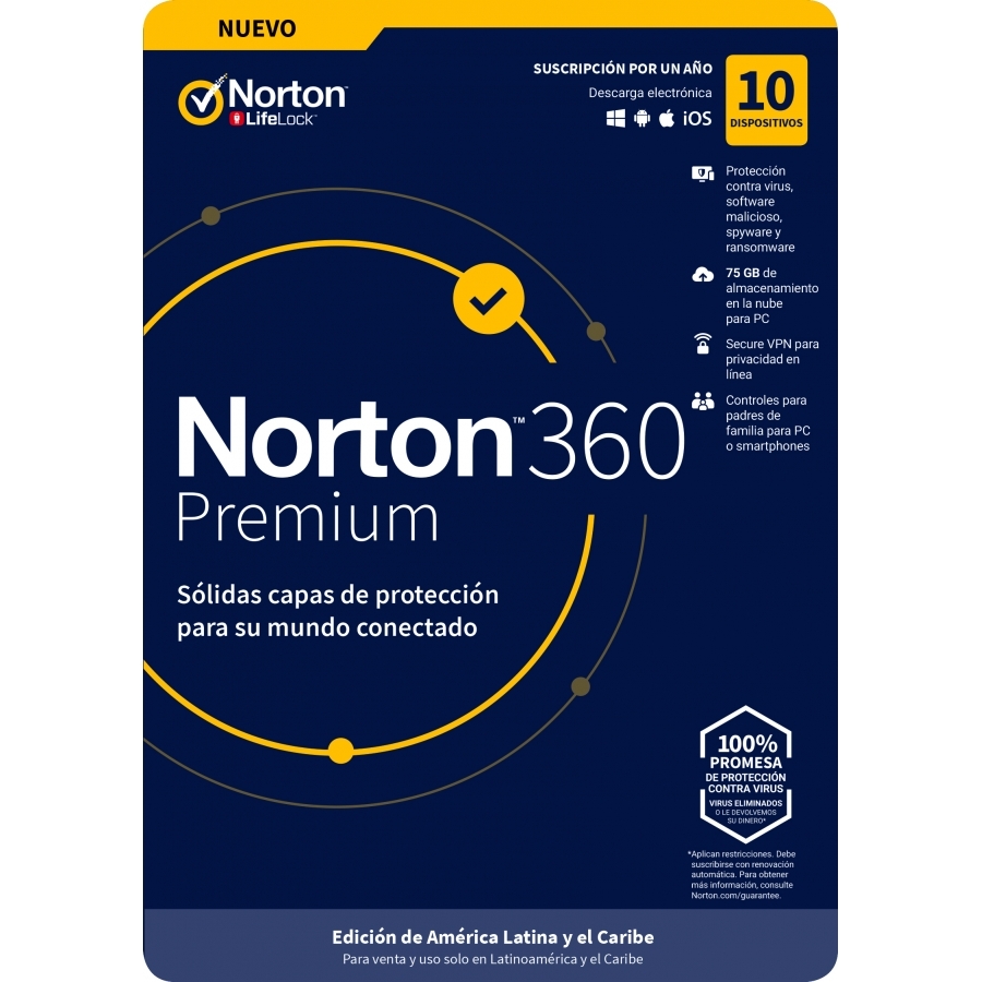 NORTON 360 PREMIUM / TOTAL SECURITY/ 10 DISPOSITIVOS/ 1 AÑO (CAJA) SWS-4095 - NORTON