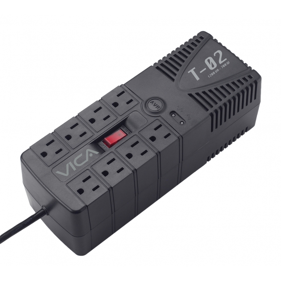REGULADOR VICA T-02 DE 1200VA/700W 8 CONTACTOS PROTECTOR DE LINEA TELEFONICA GARANTIA 5 AÑOS RE-104 - VICA