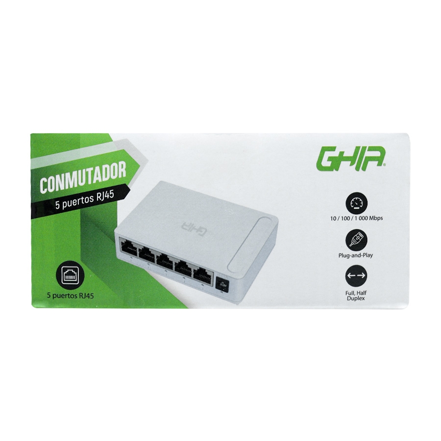 SWITCH GHIA 5 PUERTOS RJ45 10/100/1000 MBPS NO ADMINISTRABLE AUTO MDI/MDIX HALF FULL DUPLEX // GIGABIT NIC-3419 - GHIA