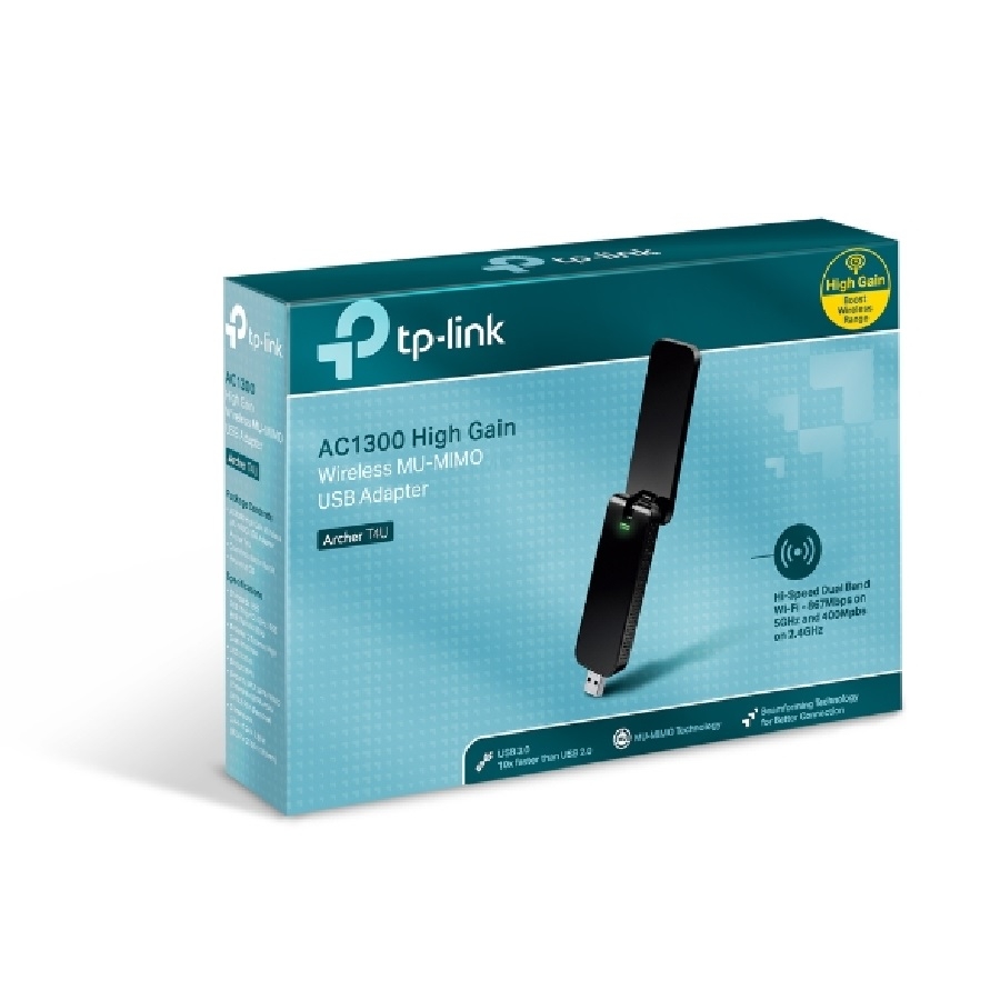 TARJETA DE RED | TP-LINK | ARCHER T4U | USB INALAMBRICA | BANDA DUAL | AC1300 400MPBS EN 2.4GHZ Y 867MBPS EN 5GHZ 802.11 AC/A/B/G/N PUERTO USB 3.0 PARA WINDOWS Y MAC NIC-1651 - TP-LINK