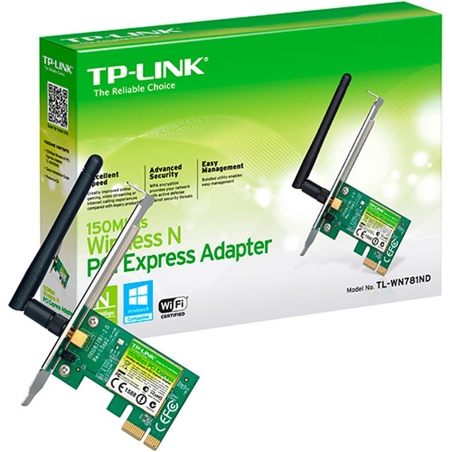 TARJETA DE RED | TP-LINK | TL-WN781ND | PCI EXPRESS X1 | INALAMBRICA | 150MBPS |  ANTENA DESMONTABLE 2DBI | (CARACTERISTICAS SEGUN VERSION) | INCLUYE BRACKET BAJO PERFIL NIC-1001 - TP-LINK