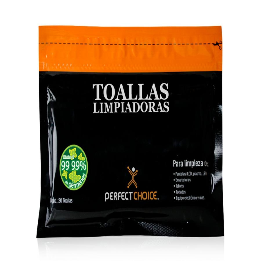 TOALLAS LIMPIADORAS ANTIESTATICAS PARA PANTALLAS Y MONITORES PERFECT CHOICE 20 PIEZAS CN-975 - PERFECT CHOICE
