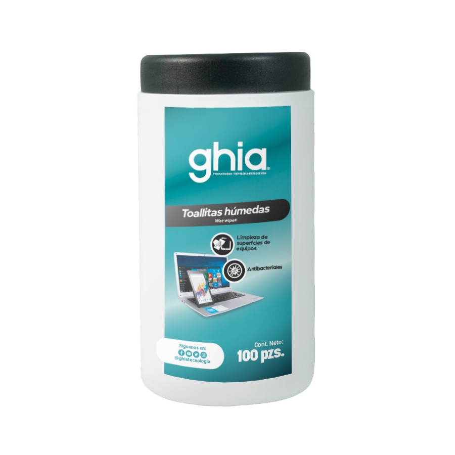 TOALLITAS HUMEDAS LIMPIADORAS GHIA 100 PZS PROTECCION ANTIBACTERIAL CN-4806 - GHIA