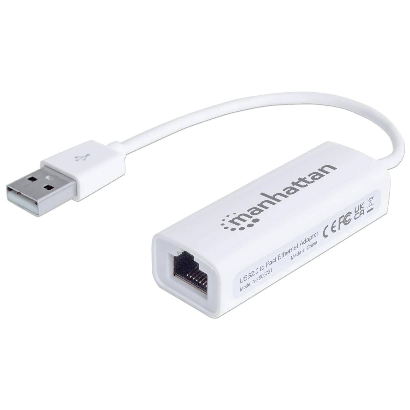 506731 Adaptador Fast Ethernet USB de Alta Velocidad 2.0, Añada una conexión de red a su PC sin necesidad de abrirla. - MANHATTAN