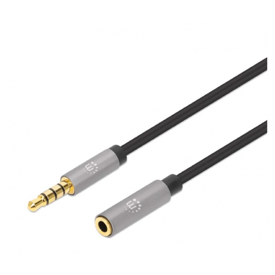 CABLE AUDIO ESTEREO, MANHATTAN,  356039, 3.5MM EXTEN. M-H 2.0M NEGRO/ALUMINIO PLATEADO CB-2897 - MANHATTAN