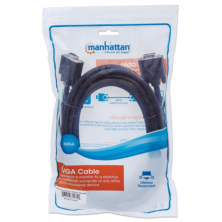 CABLE SVGA ,MANHATTAN,312721, MONITOR 8MM HD15M-M  4.5M CB-225 - MANHATTAN