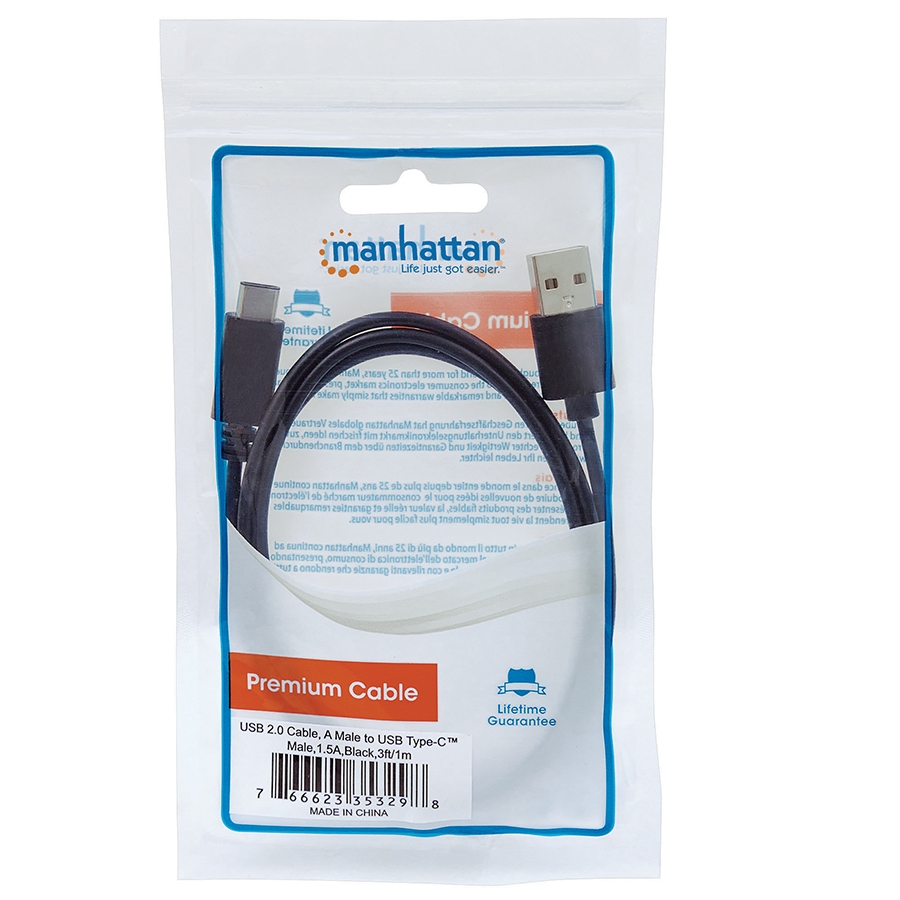 CABLE USB,MANHATTAN,353298,-C V2.0, C-A 1.0M NEGRO 480MBPS CB-955 - MANHATTAN