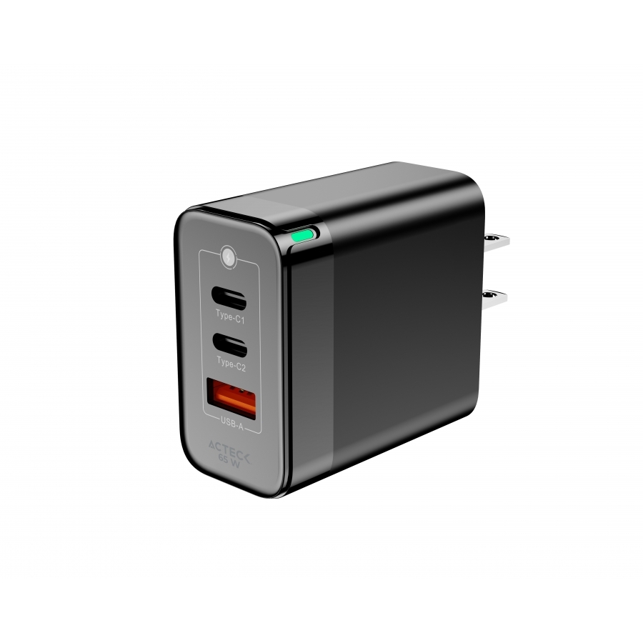CARGADOR DE PARED ACTECK ENERGON PRIME CP65W / 65W / 2X USB-C / 1X USB A / NEGRO / AC-935579 AC-11112 - ACTECK