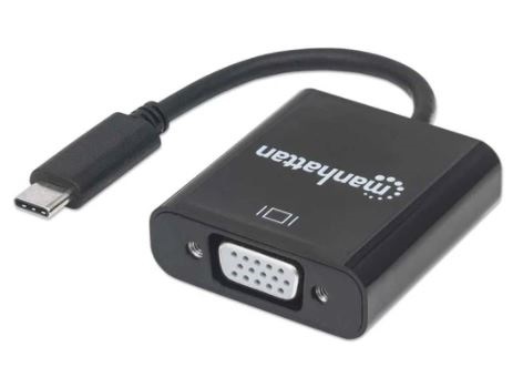 151771 Convertidor USB-C a VGA; Convierte una señal USB-C a una pantalla VGA, soporta resoluciones de hasta 1920x1080p a 60Hz - MANHATTAN