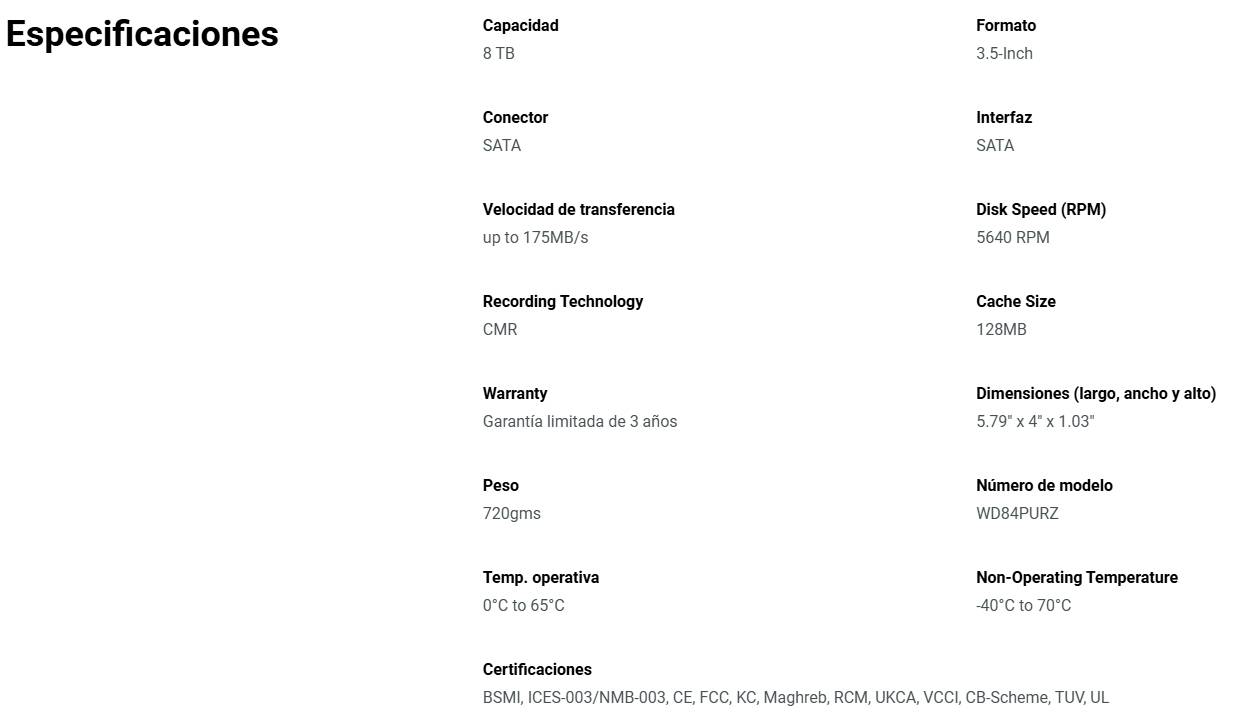 Disco Duro Western Digital PURPLE WD85PURZ 8TB - WESTERN DIGITAL