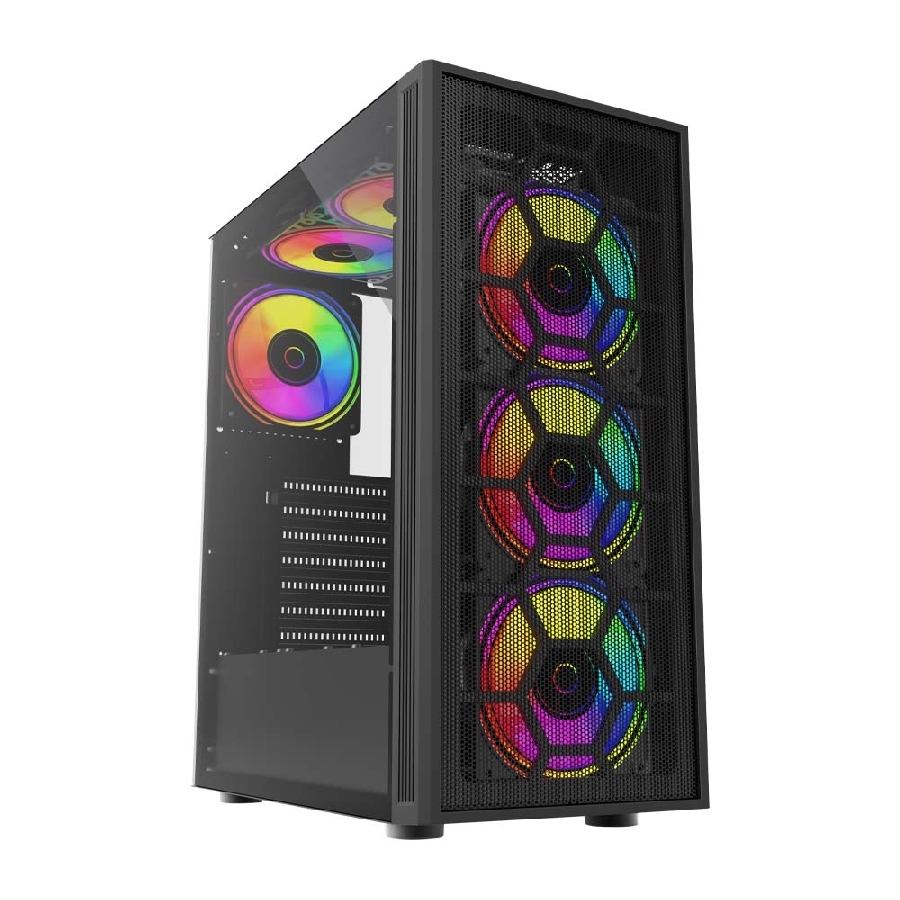 GABINETE BALAM RUSH DRAGONFLY MESH GM740 / MEDIA TORRE / ATX, MICRO ATX, MINI ITX / VENTILADOR RGB / PANEL CRISTAL TEMPLADO, METAL / NEGRO / BR-935982 CS-861 - Balam Rush