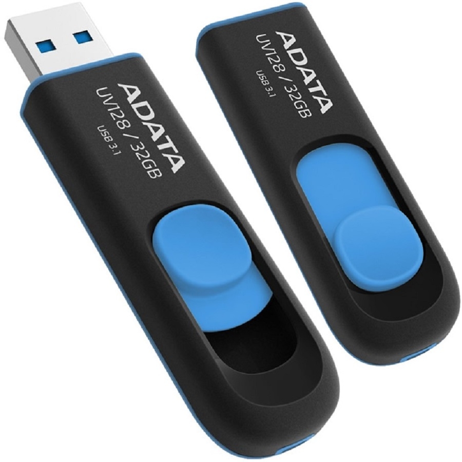 MEMORIA ADATA 32GB USB 3.2 UV128 RETRACTIL NEGRO-AZUL (AUV128-32G-RBE) RAM-2145 - ADATA